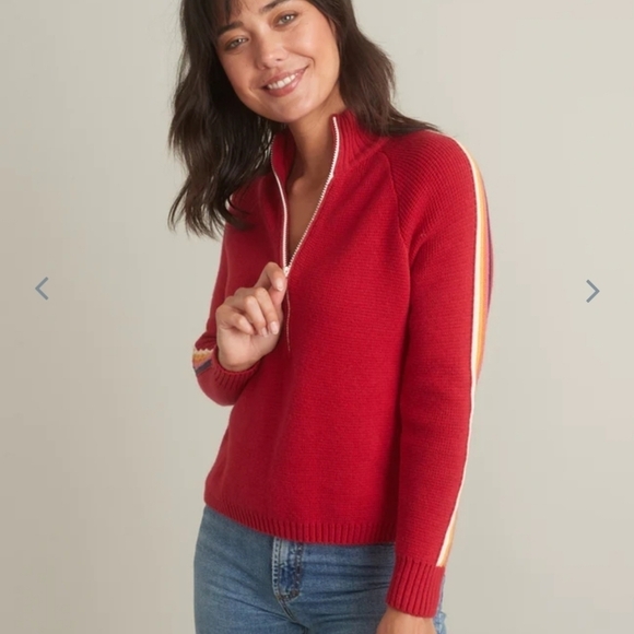 MARINE layer ML x LF Snowbird 1/4 Zip Sweater in Flame Red - Picture 3 of 8